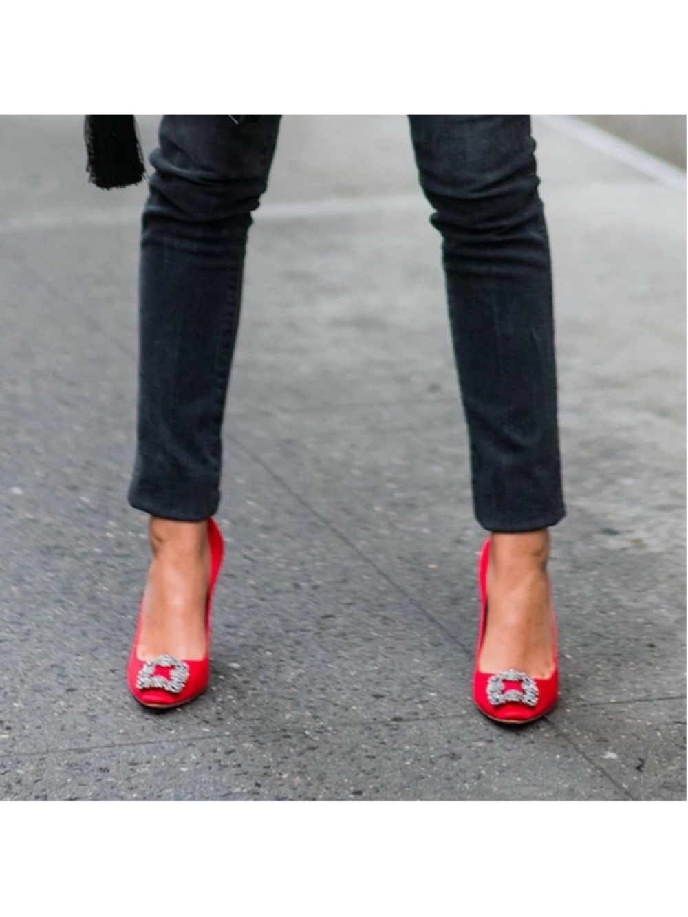Manolo Blahnik Hangisi Red Heels with Embellishment 7.5